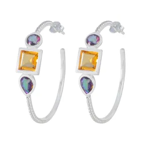 Riyo Beauteous 925 Sterling Silver Earring For Sister Multi Earring Bezel Setting Multi Earring Hoop Earring