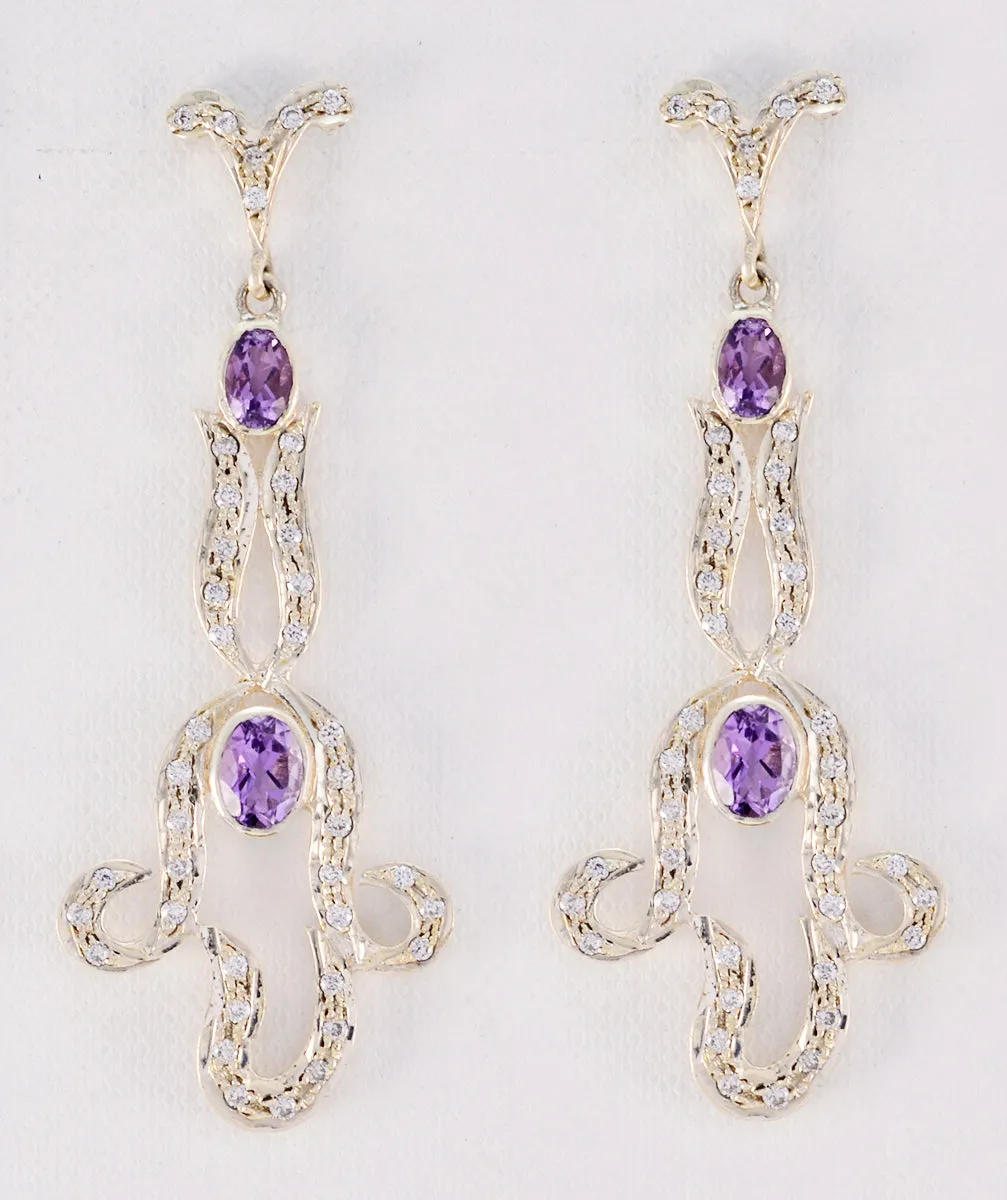 Riyo Genuine Gems multi shape Faceted Purple Amethyst Silver Earrings b' day gift