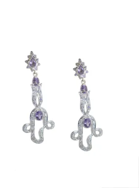 Riyo Genuine Gems multi shape Faceted Purple Amethyst Silver Earrings b' day gift