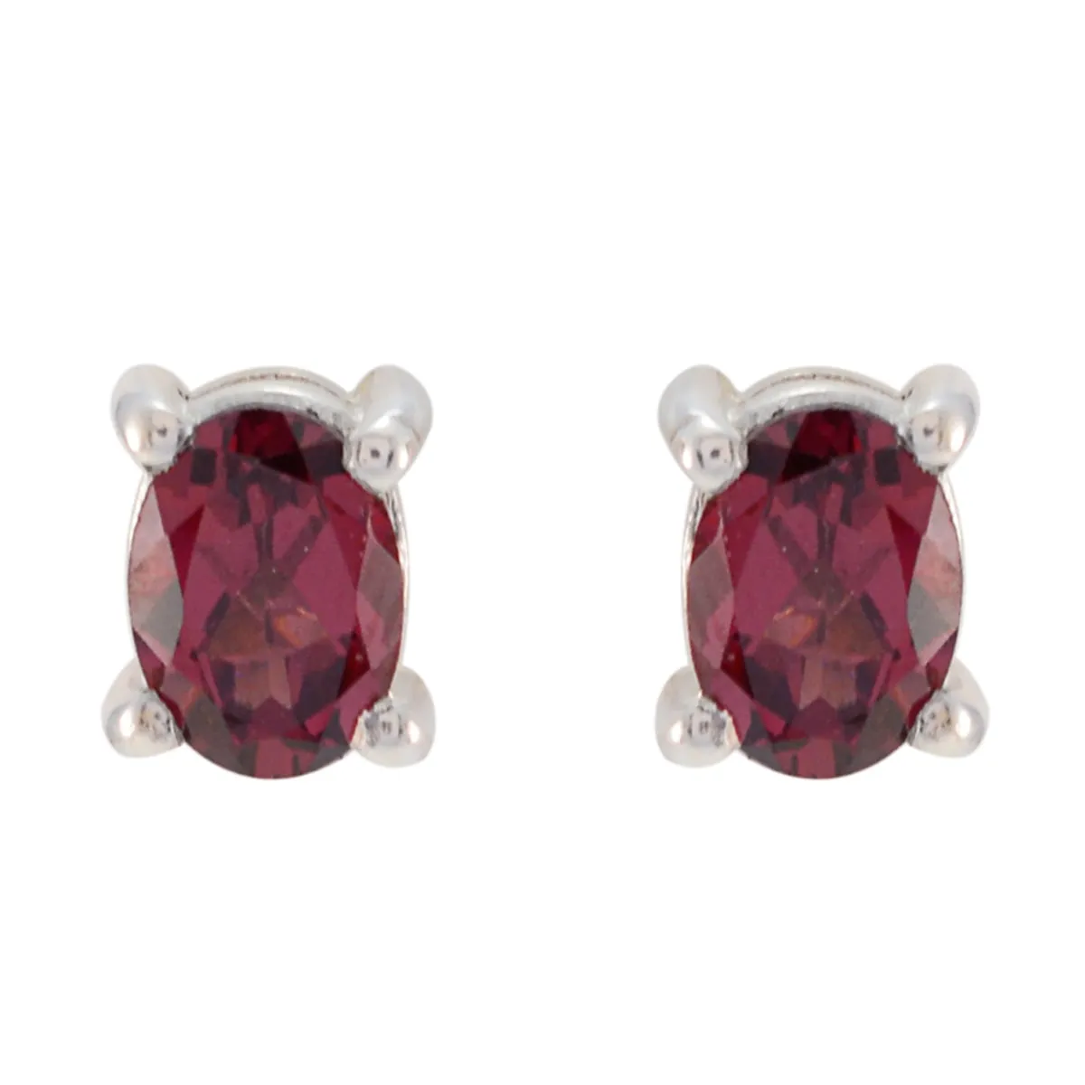 Riyo Genuine Gems oval Faceted Red Garnet Silver Earring gift for mom birthday