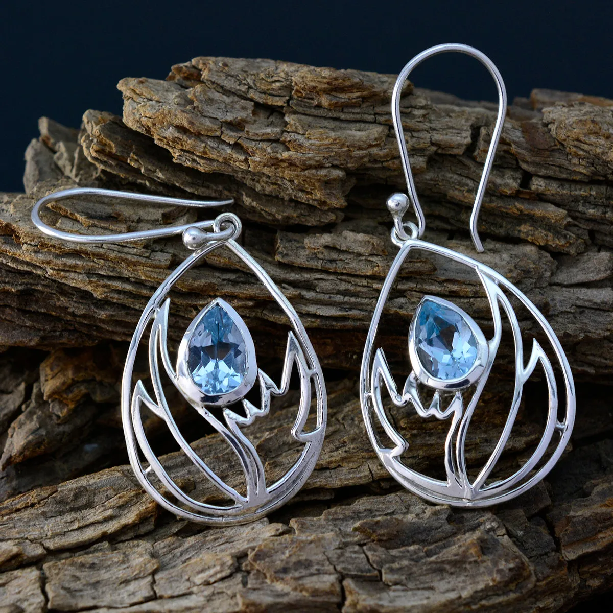 Riyo Genuine Gems Pear Faceted Blue Topaz Silver Earrings gift for mother's day