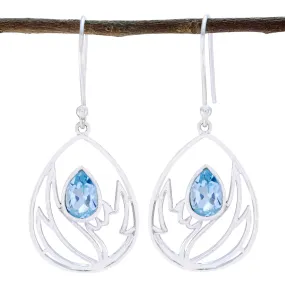 Riyo Genuine Gems Pear Faceted Blue Topaz Silver Earrings gift for mother's day