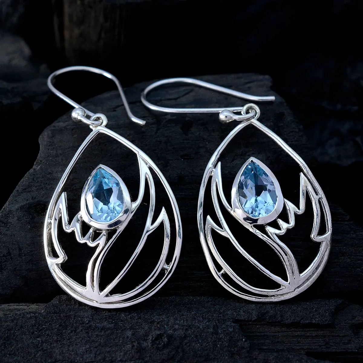 Riyo Genuine Gems Pear Faceted Blue Topaz Silver Earrings gift for mother's day