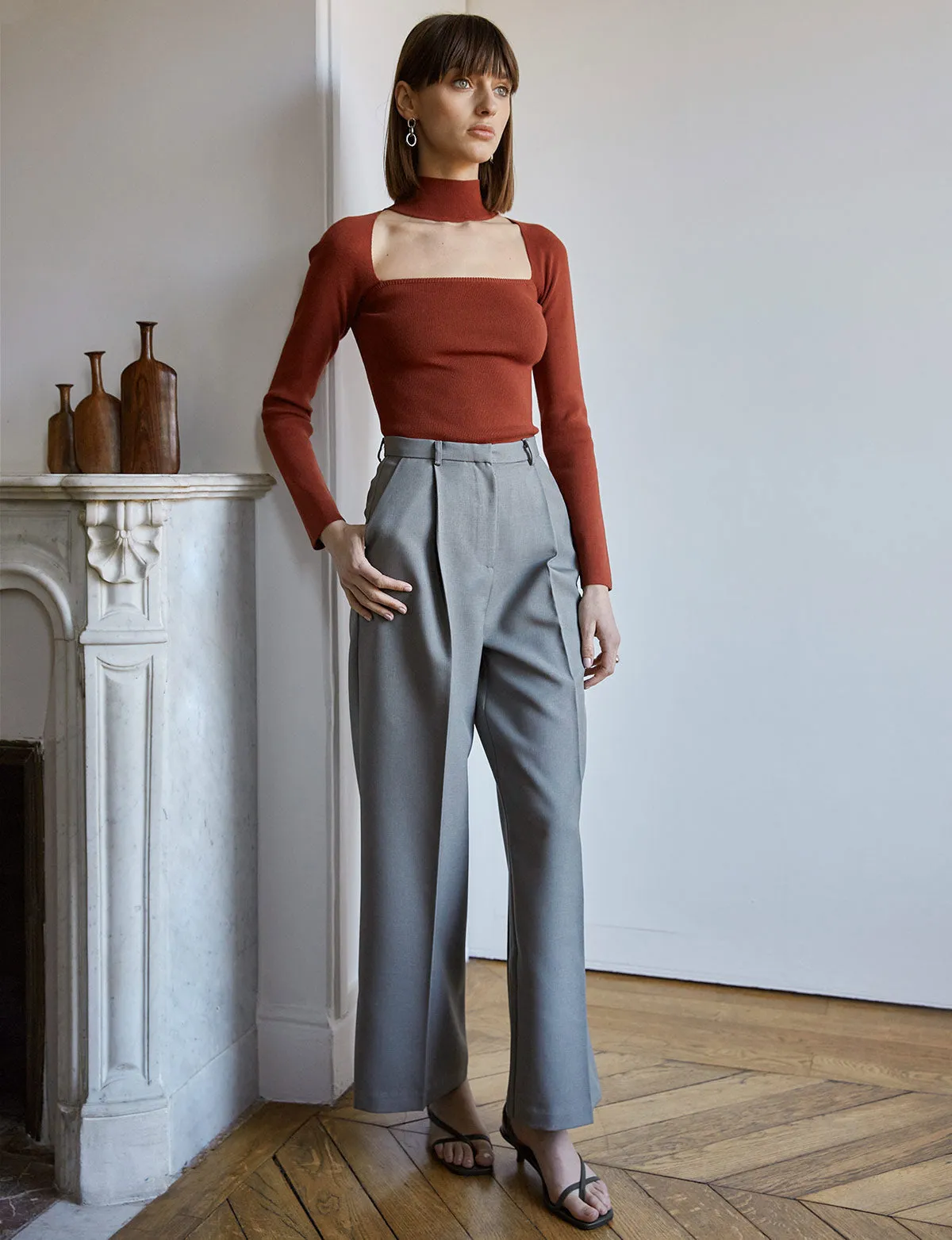 Romi Choker Knit Top in Chestnut