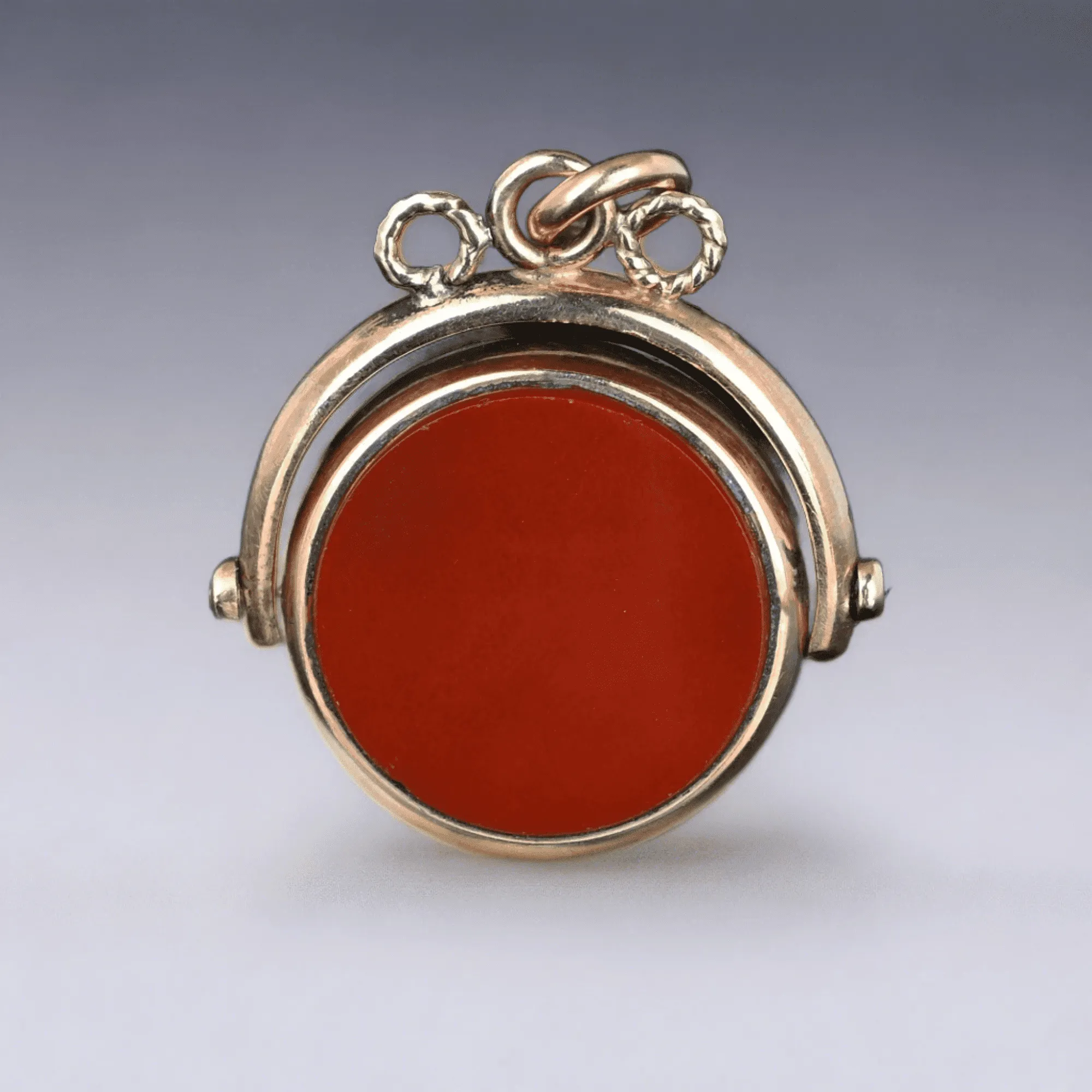 Rose Gold Carnelian Bloodstone Spinner Watch Fob Pendant