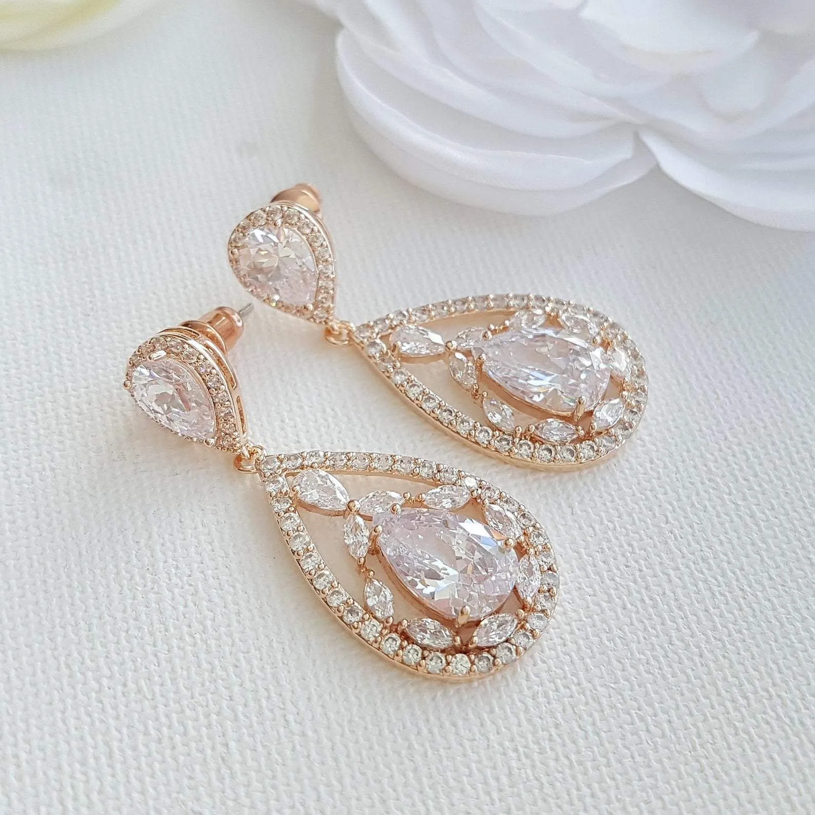 Rose gold Plated Drop Earrings for Brides-Esther