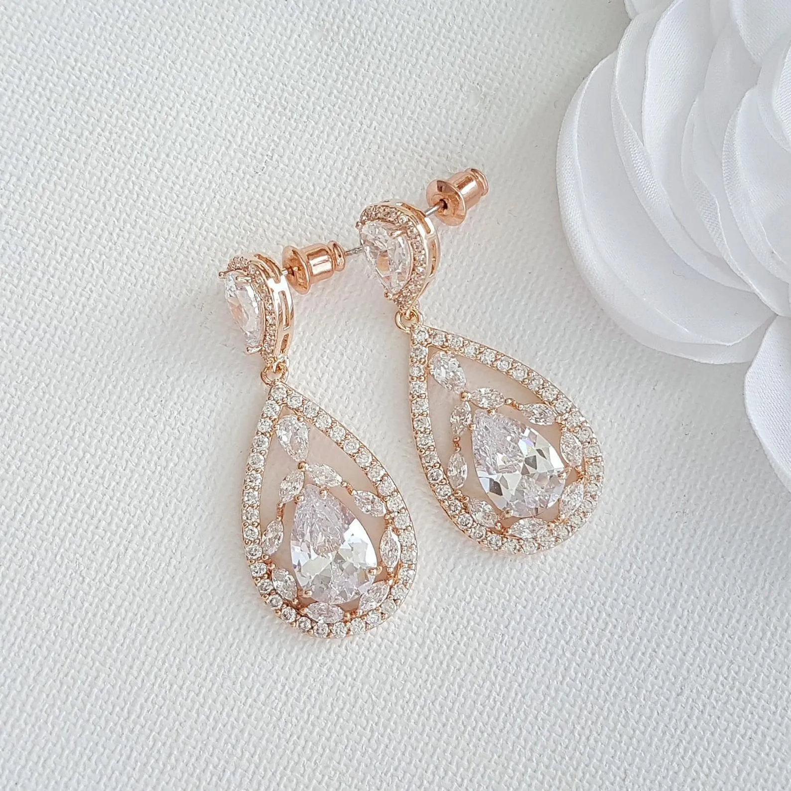 Rose gold Plated Drop Earrings for Brides-Esther