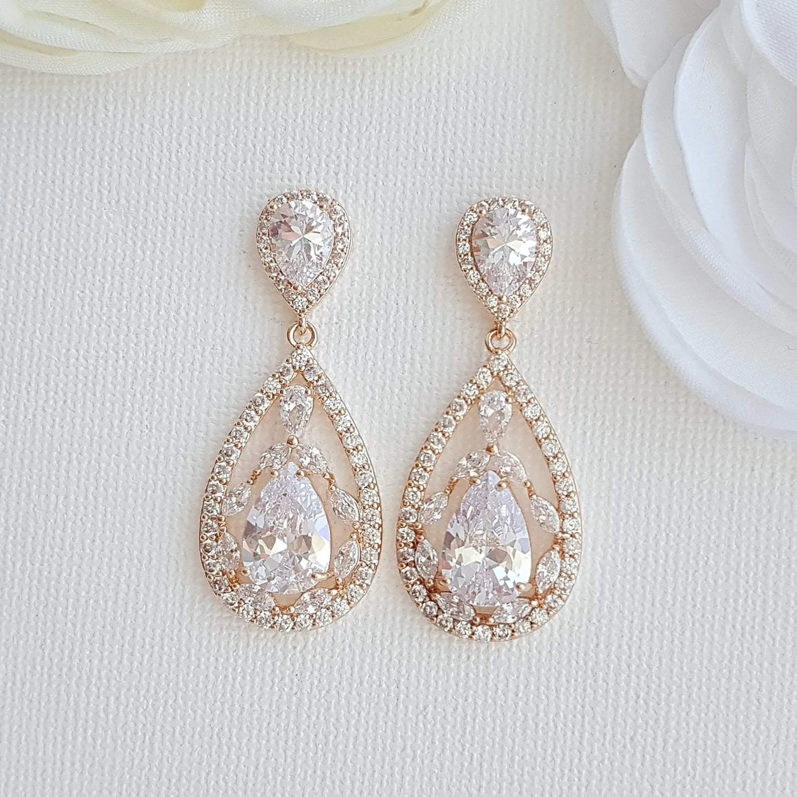 Rose gold Plated Drop Earrings for Brides-Esther