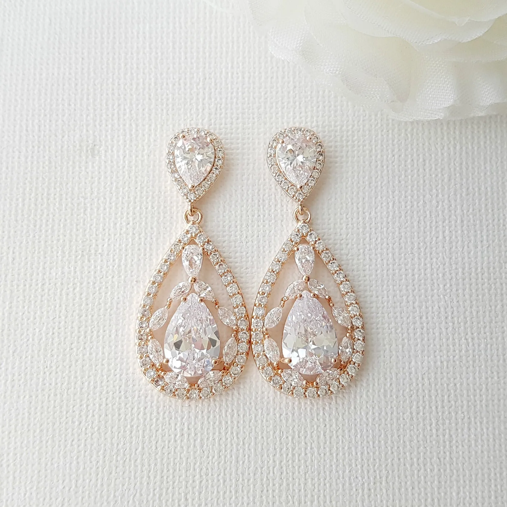 Rose gold Plated Drop Earrings for Brides-Esther