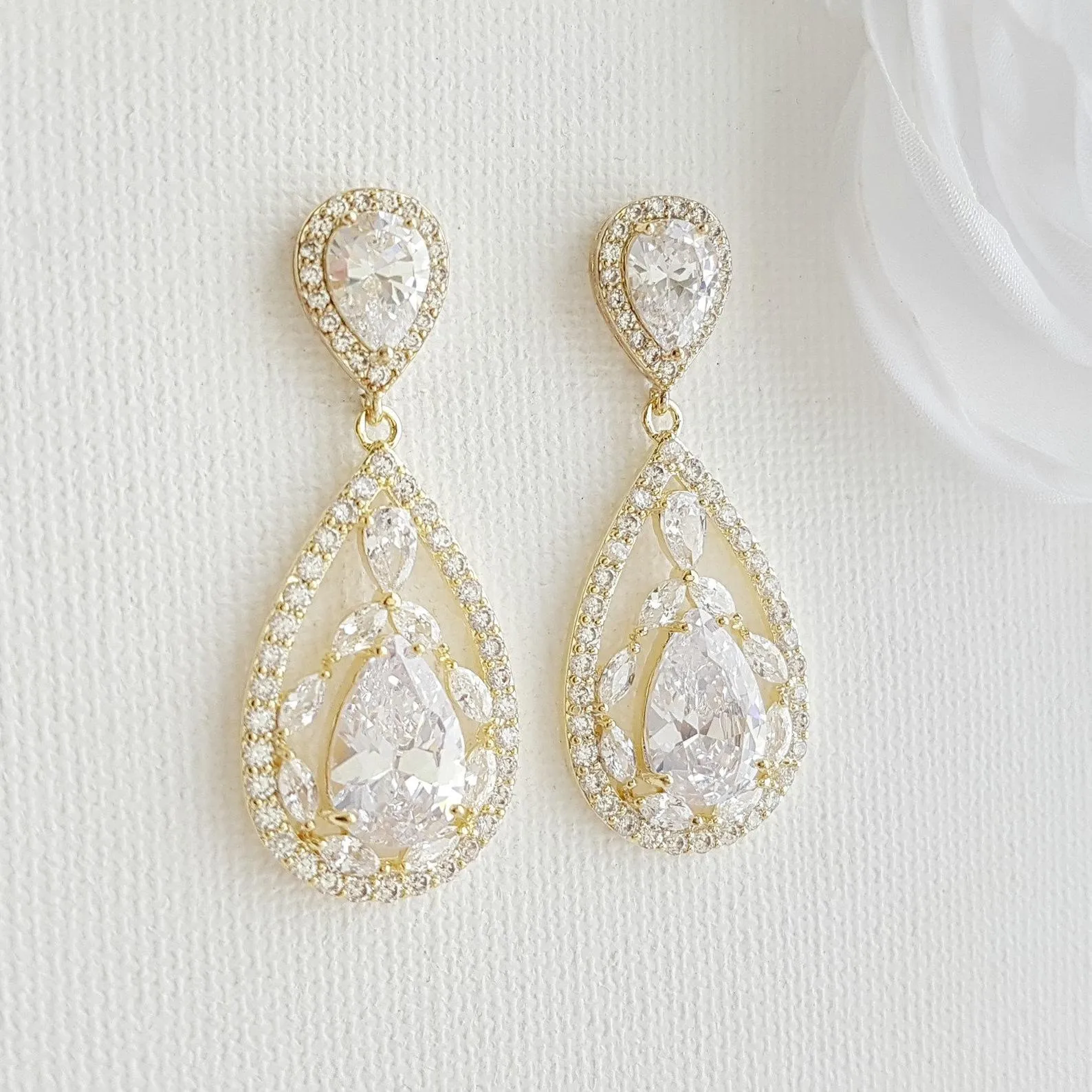 Rose gold Plated Drop Earrings for Brides-Esther