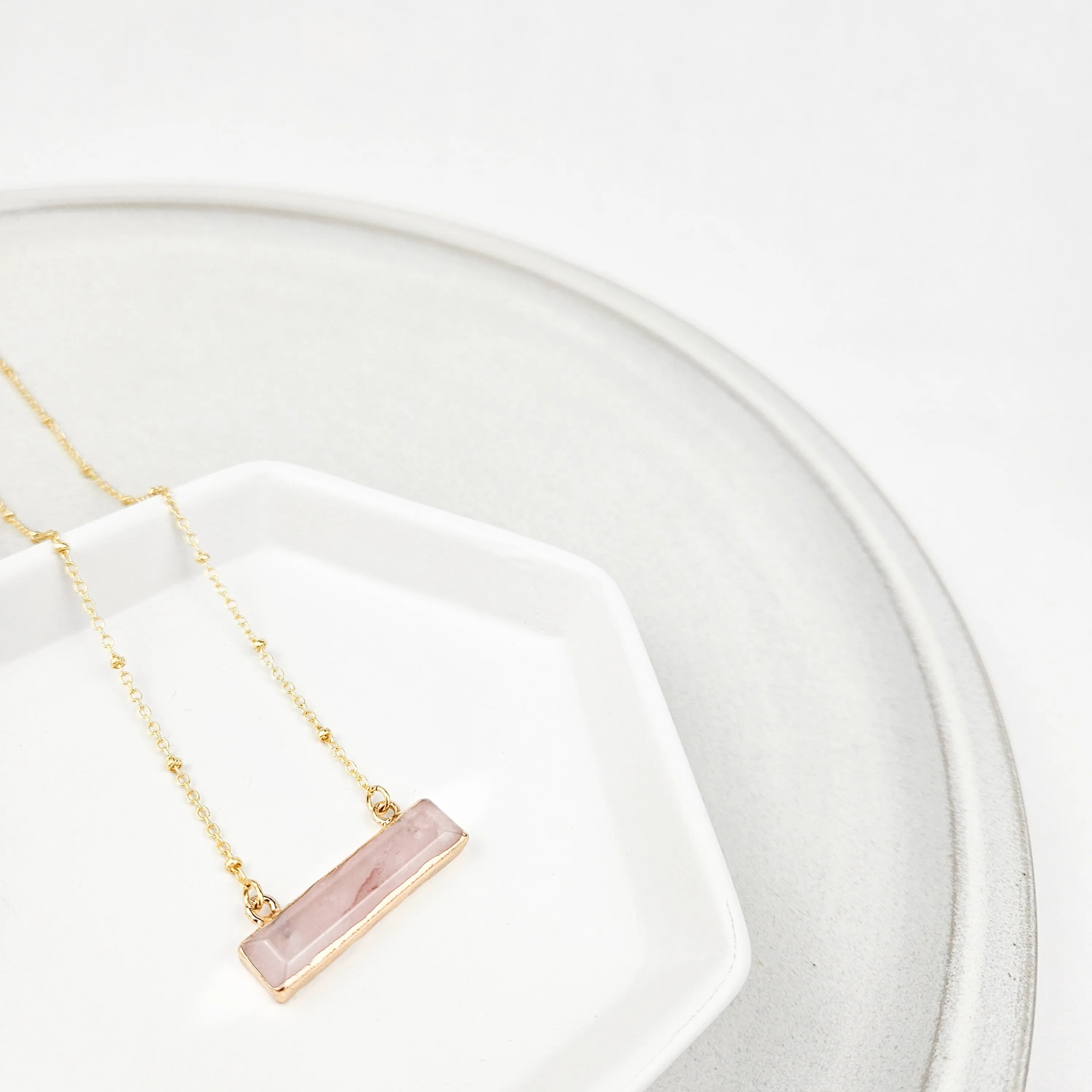 Rose Quartz Bar Necklace