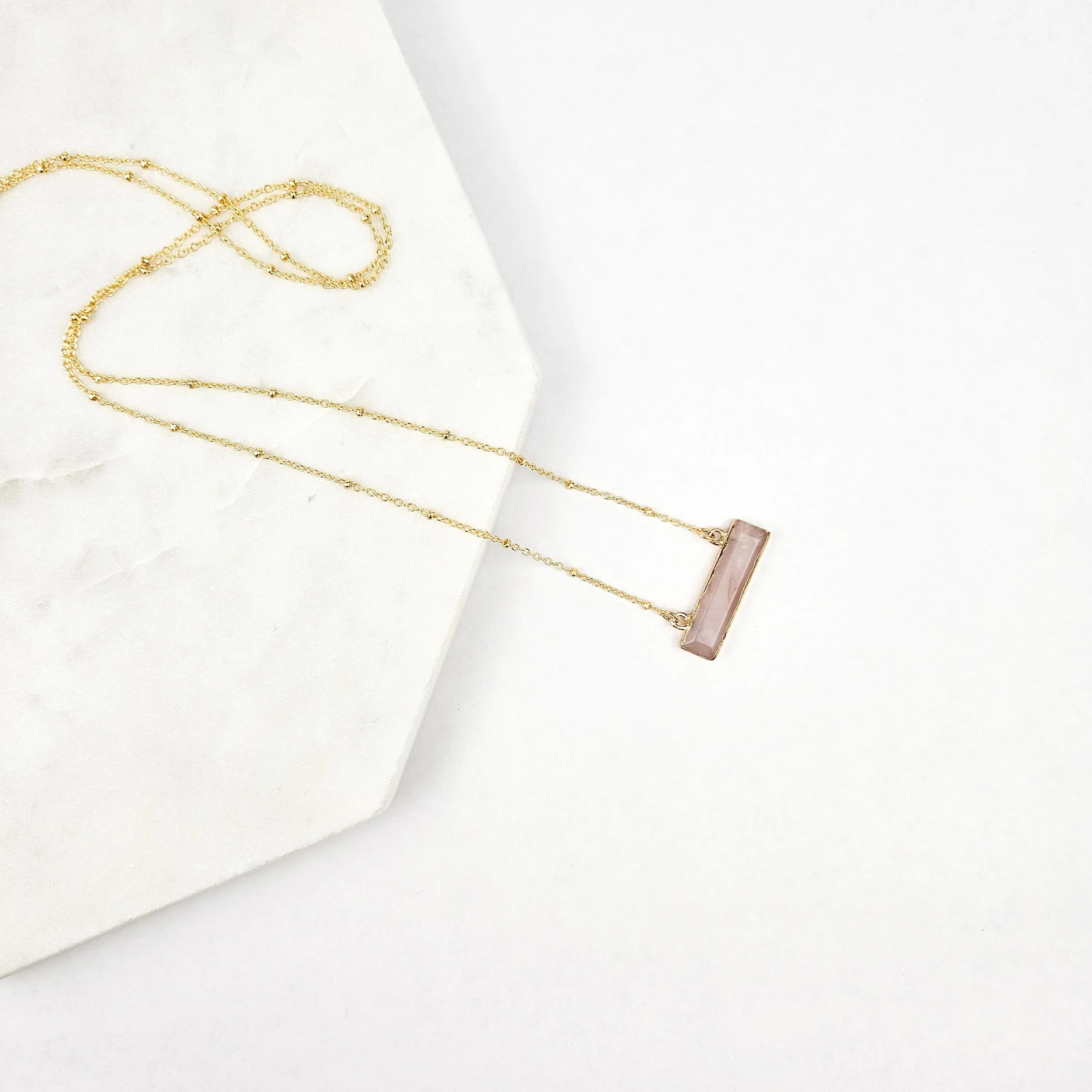 Rose Quartz Bar Necklace