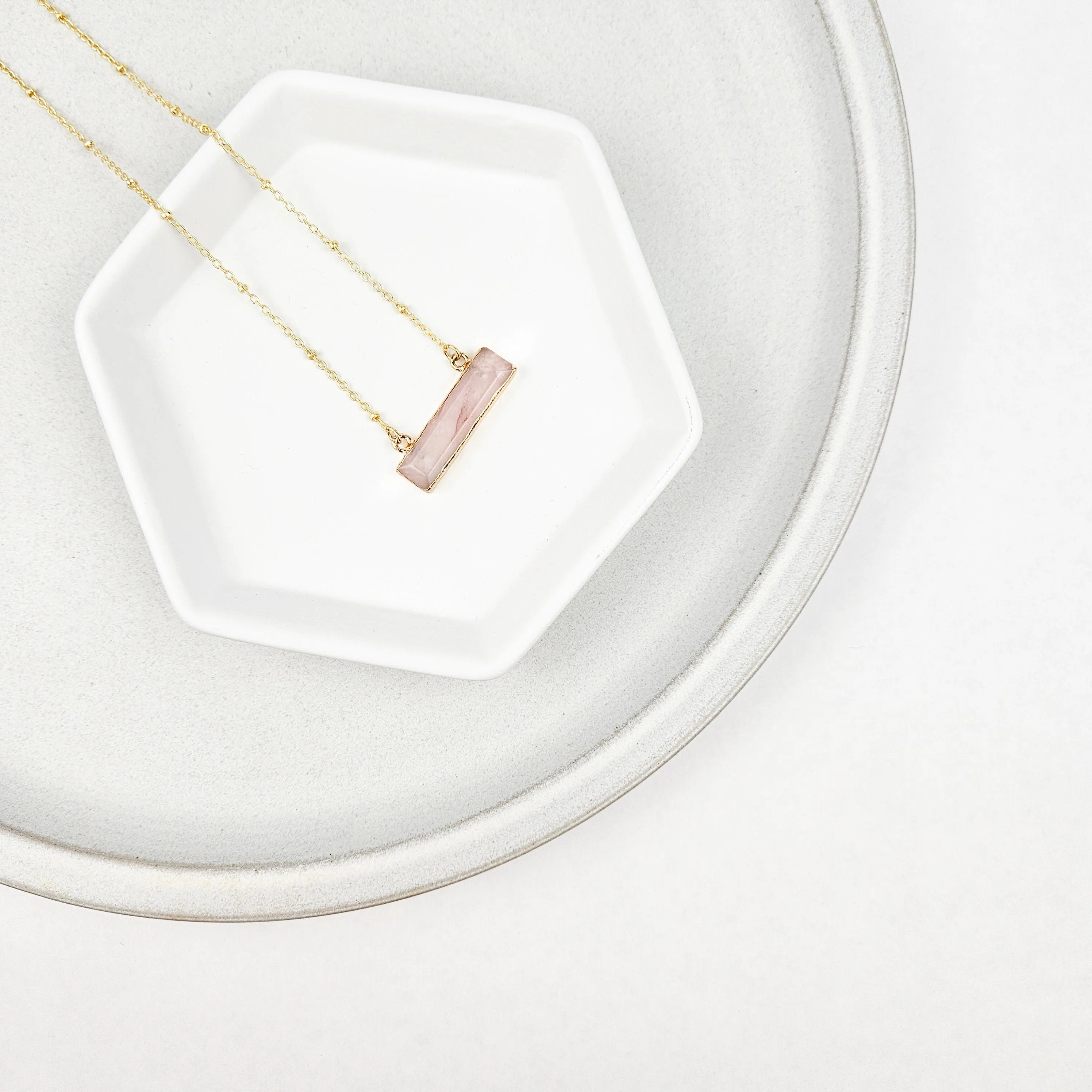 Rose Quartz Bar Necklace