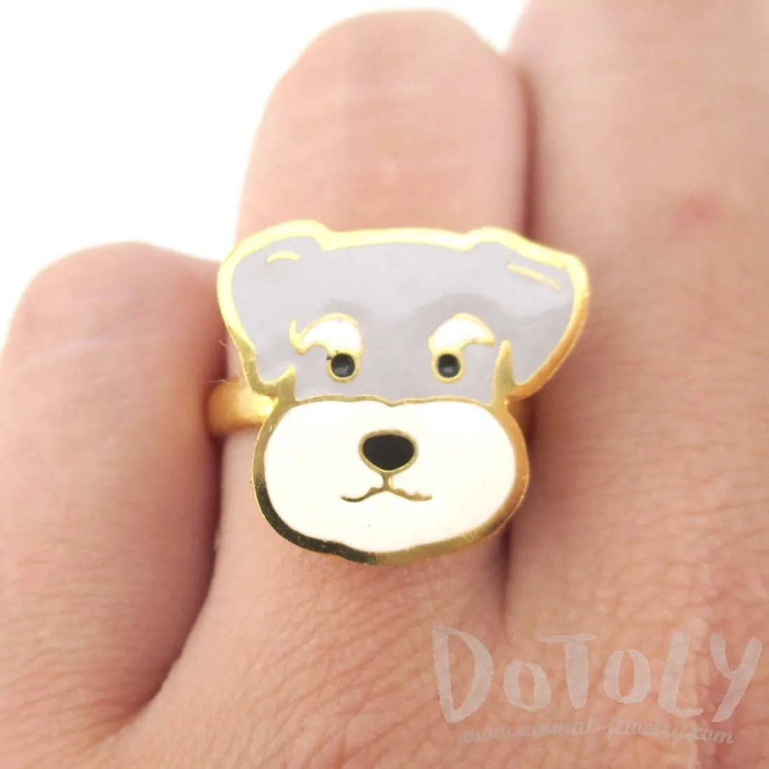 Schnauzer Puppy Dog Face Shaped Adjustable Animal Ring | Limited Edition