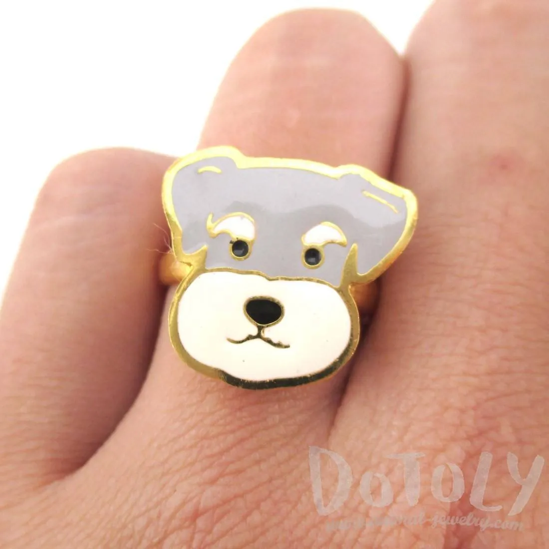 Schnauzer Puppy Dog Face Shaped Adjustable Animal Ring | Limited Edition