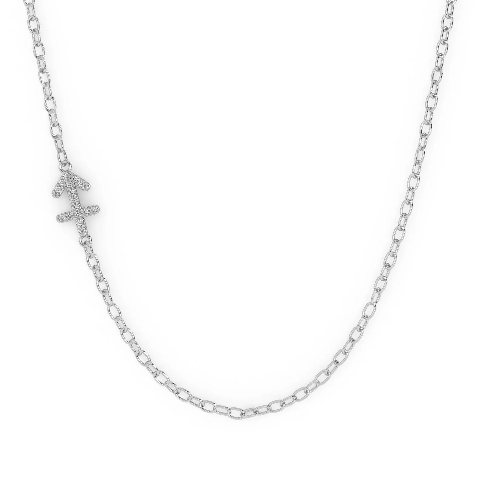 Silver Sagittarius Pave Zodiac Necklace