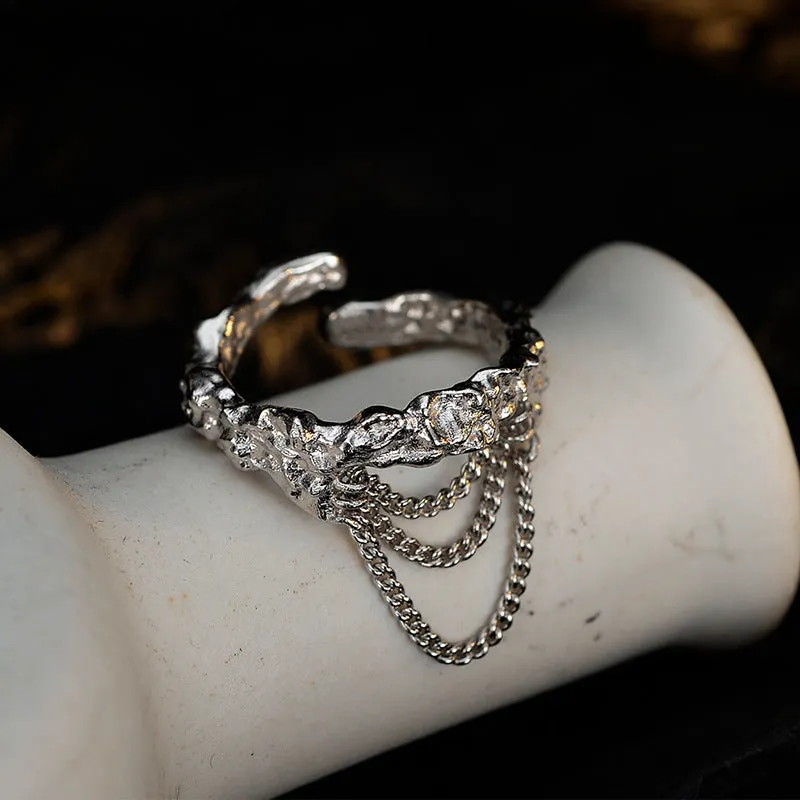 Silver Shaped Adjustable Chain Band Ring