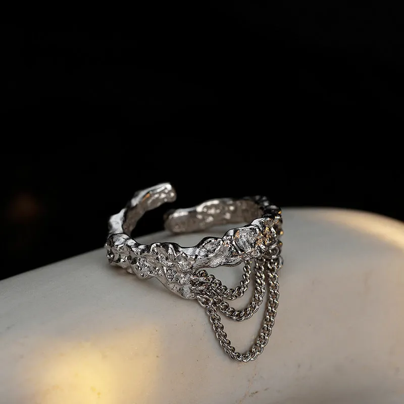 Silver Shaped Adjustable Chain Band Ring