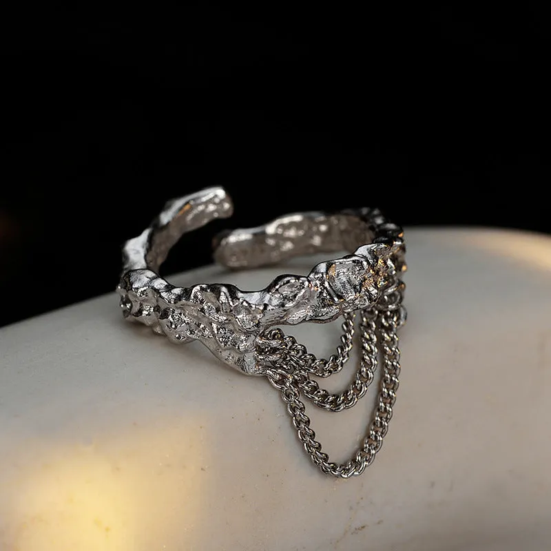 Silver Shaped Adjustable Chain Band Ring