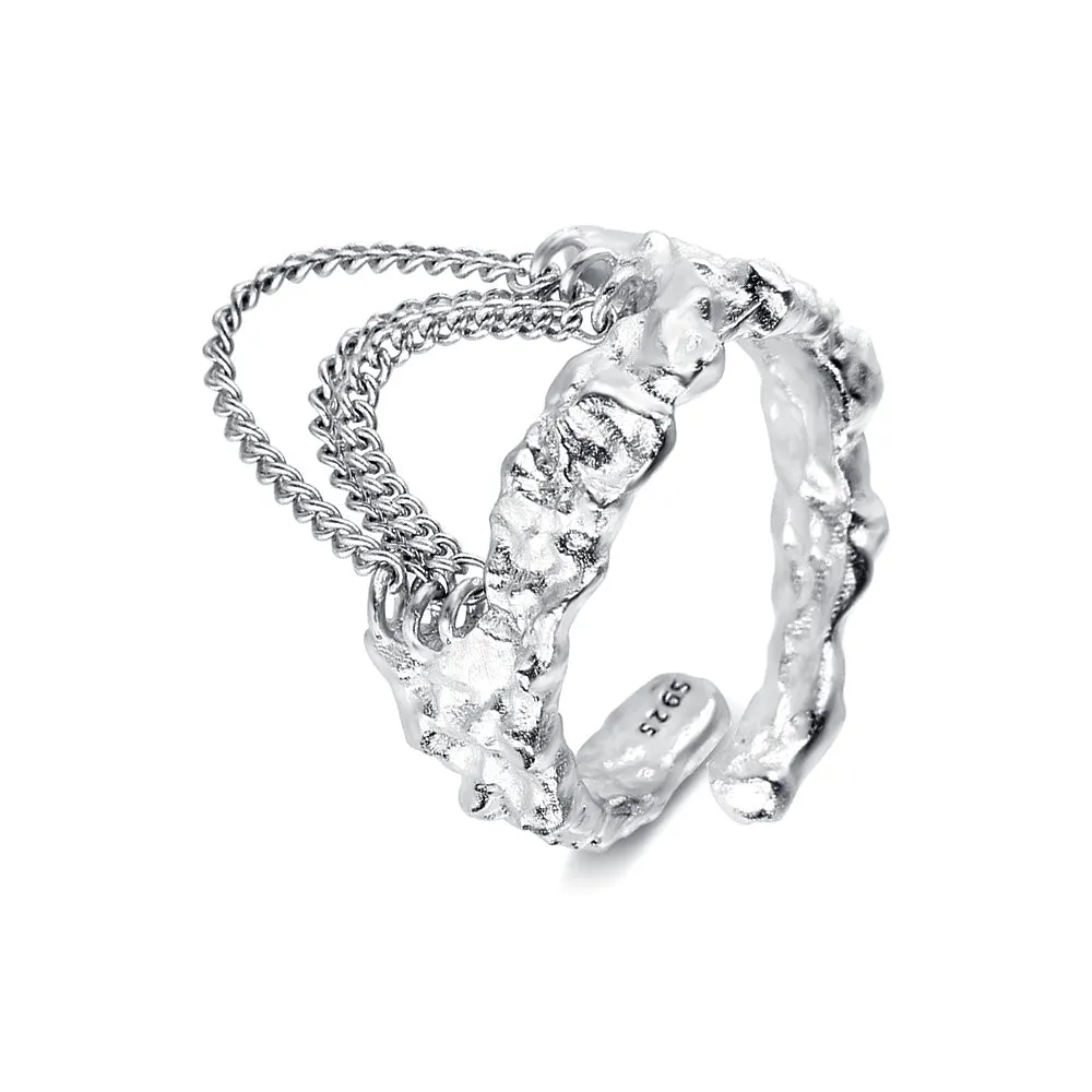 Silver Shaped Adjustable Chain Band Ring