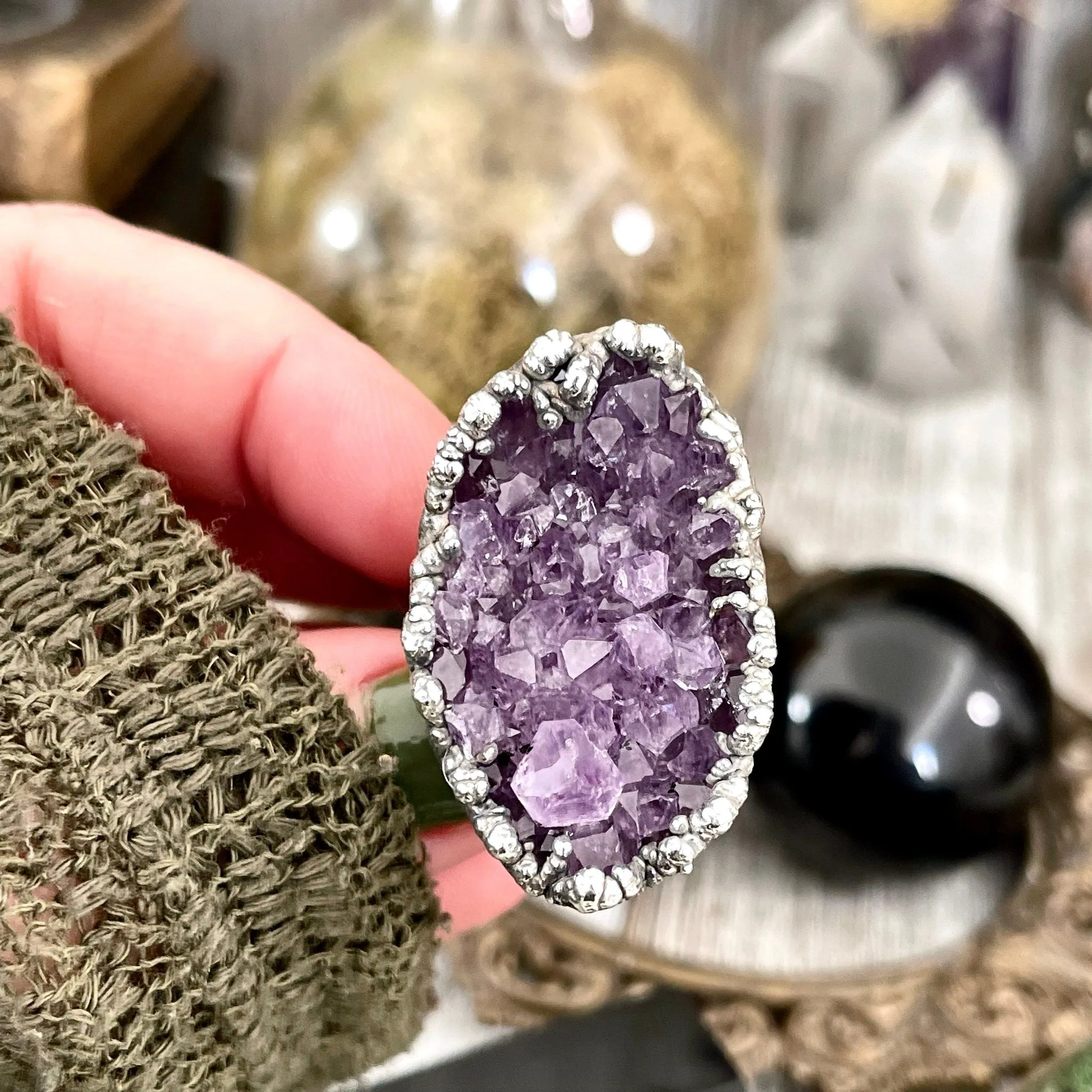 Size 7 Big Raw Amethyst Purple Crystal Ring in Fine Silver / Foxlark Collection - One of a Kind