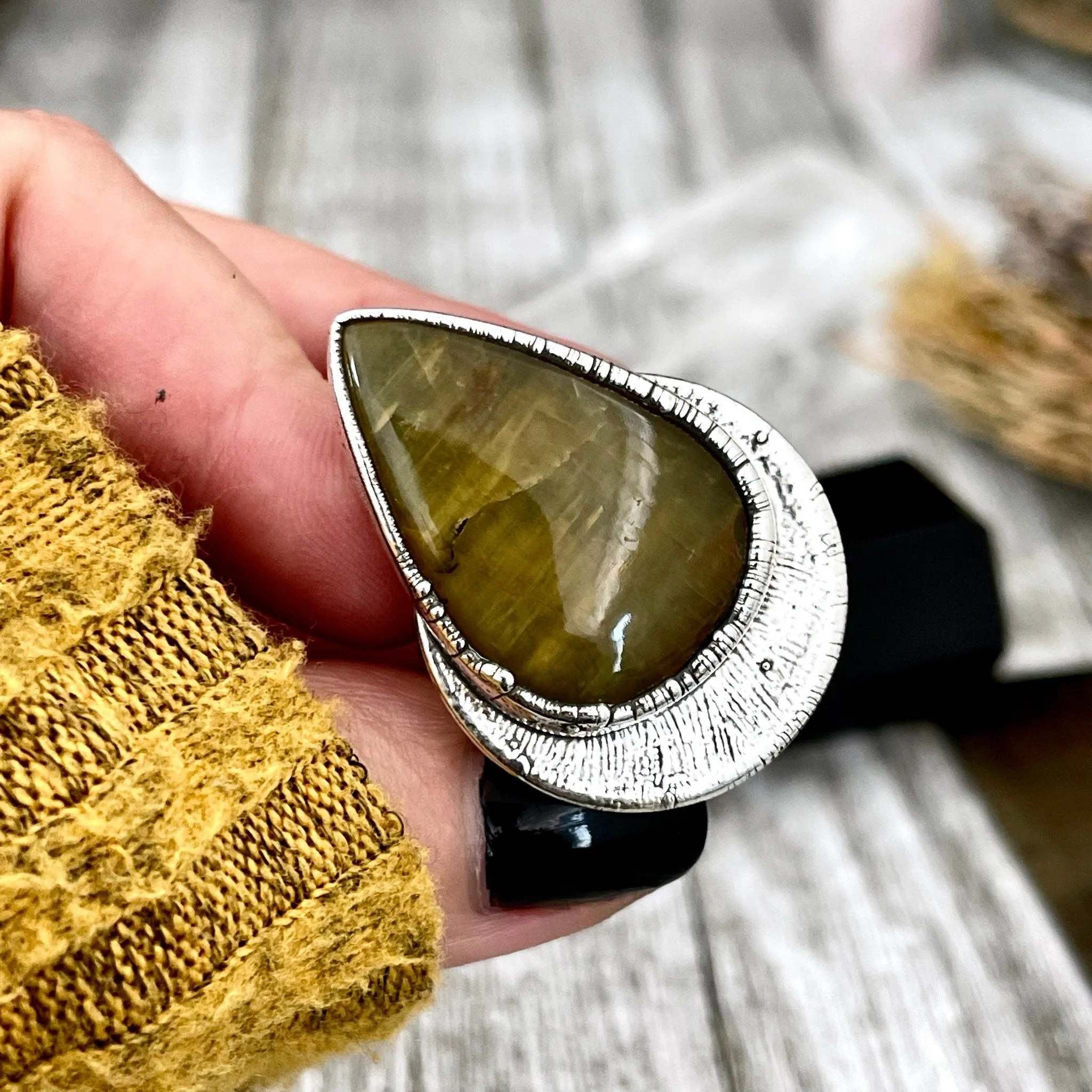 Size 7 Lion Skin Quartz Large Crystal Statement Ring in Fine Silver / Foxlark Collection - One of a Kind