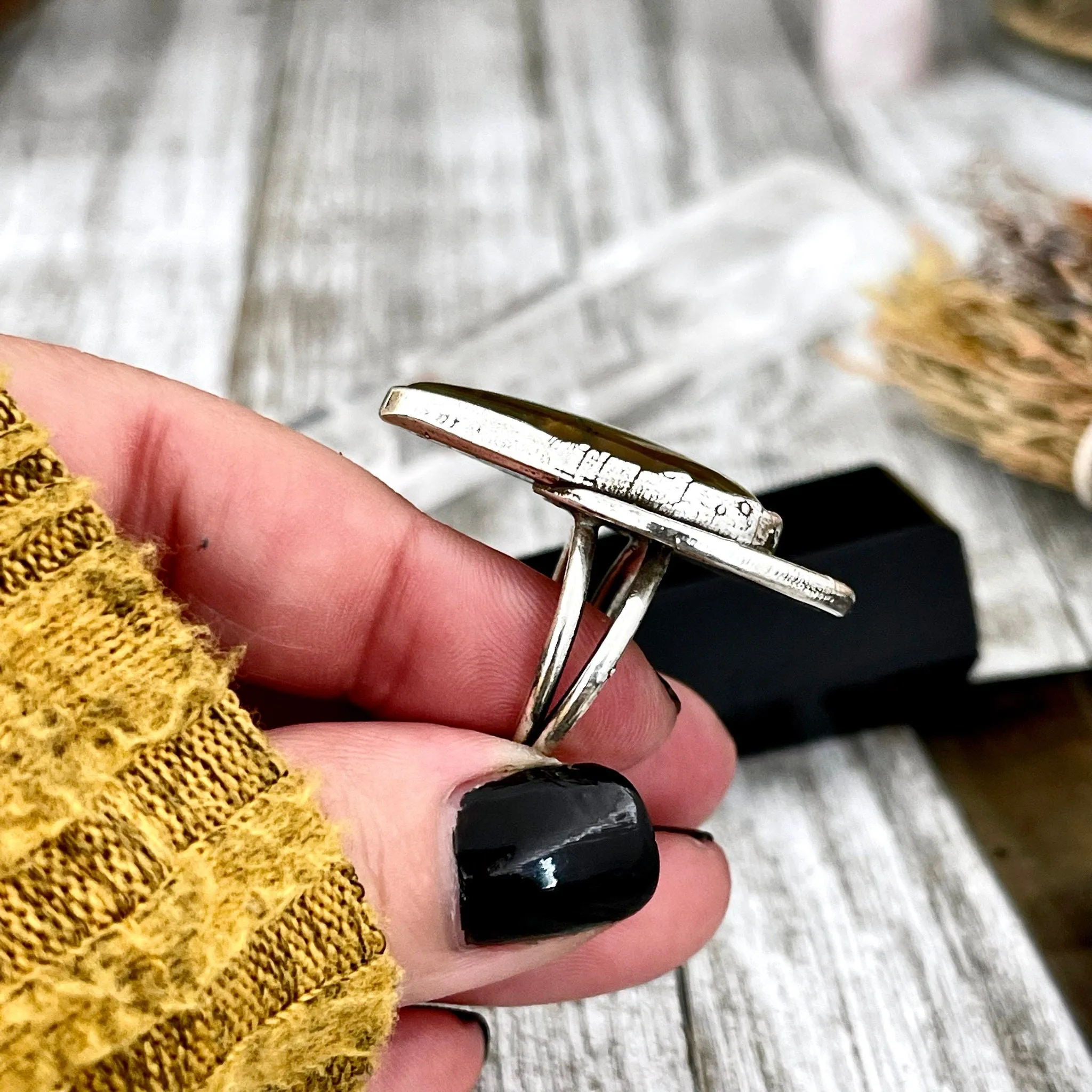 Size 7 Lion Skin Quartz Large Crystal Statement Ring in Fine Silver / Foxlark Collection - One of a Kind