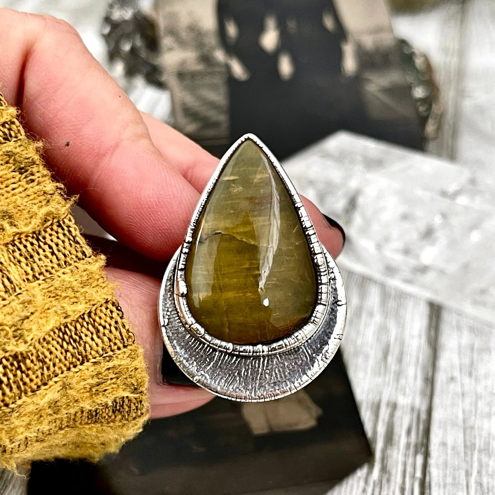 Size 7 Lion Skin Quartz Large Crystal Statement Ring in Fine Silver / Foxlark Collection - One of a Kind