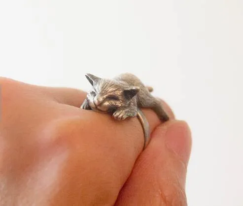 Sleeping Kitten Adjustable Ring