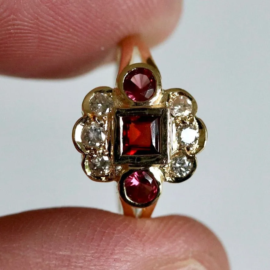 St. Nicholas 14k Gold Garnet and Diamond Ring