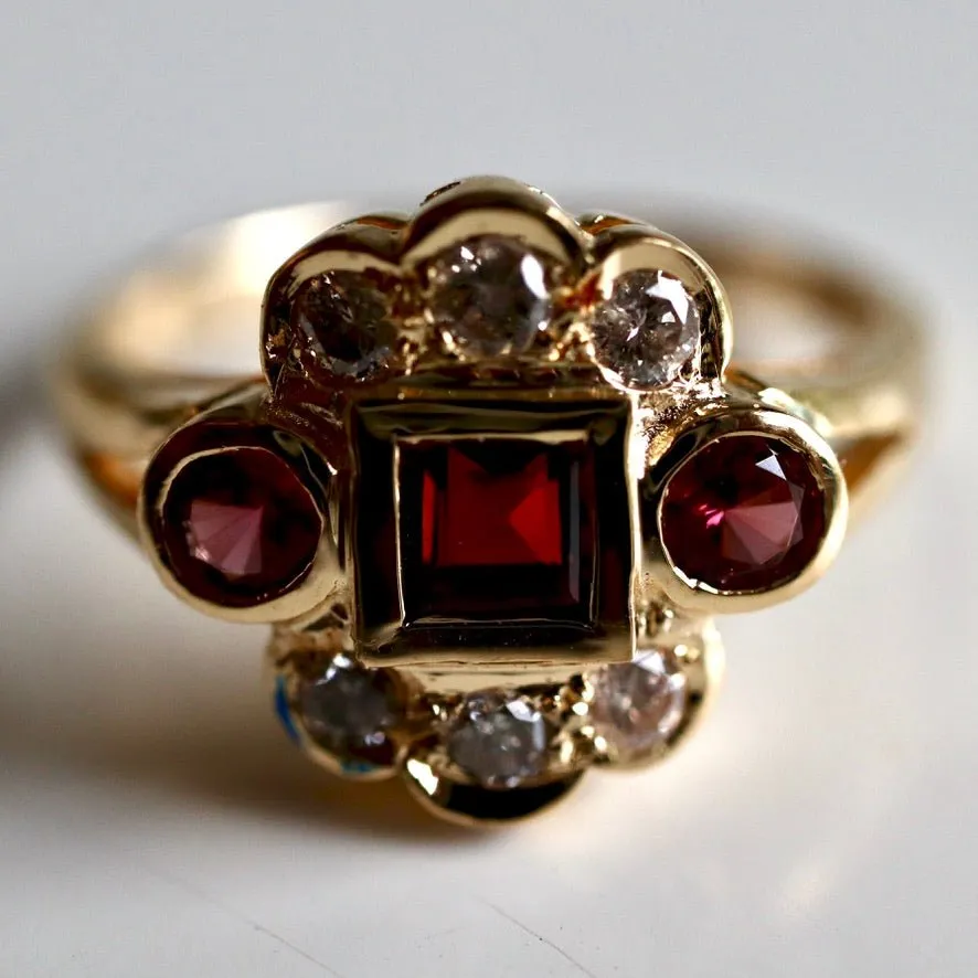 St. Nicholas 14k Gold Garnet and Diamond Ring