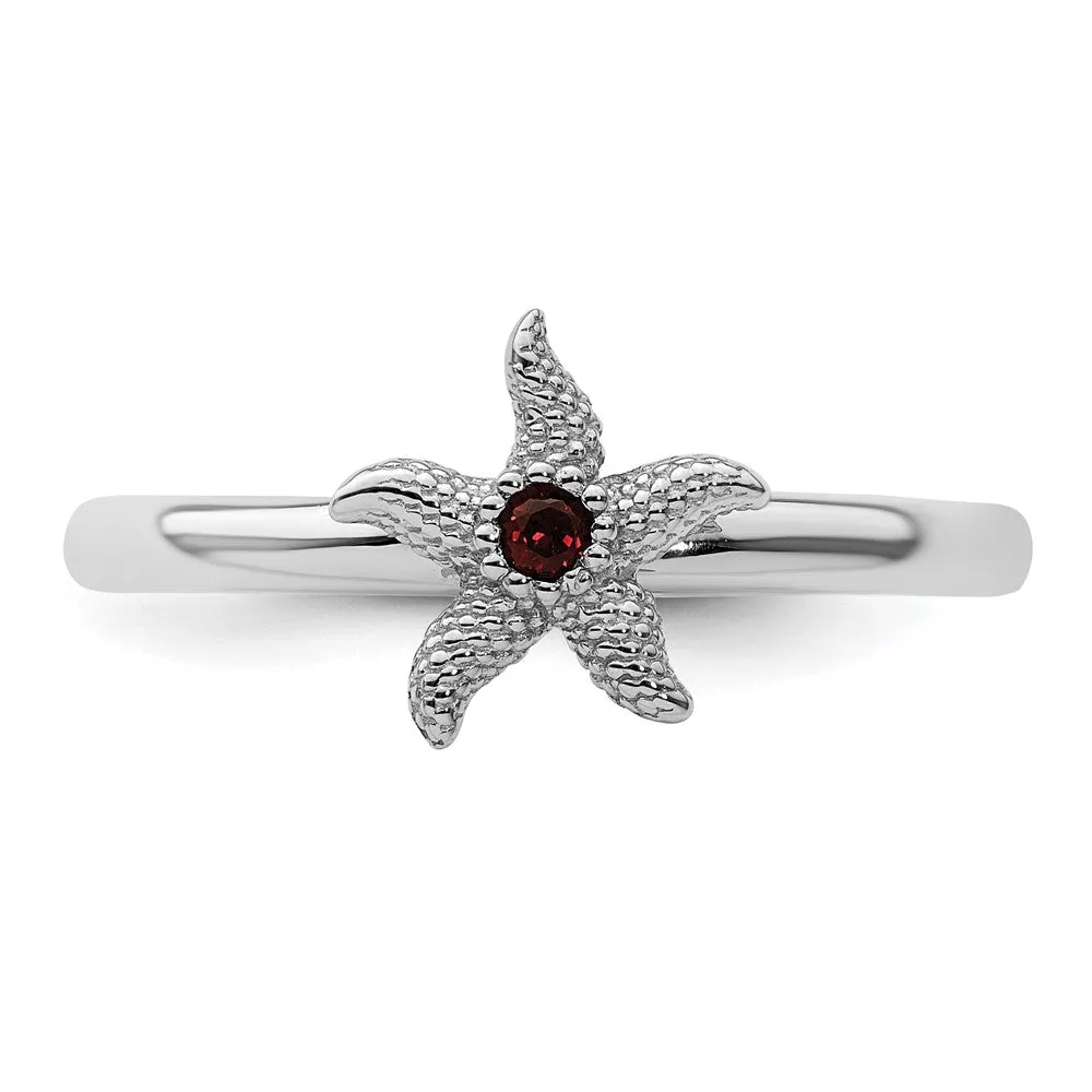 Stackable Expressions Garnet Starfish Ring in Sterling Silver