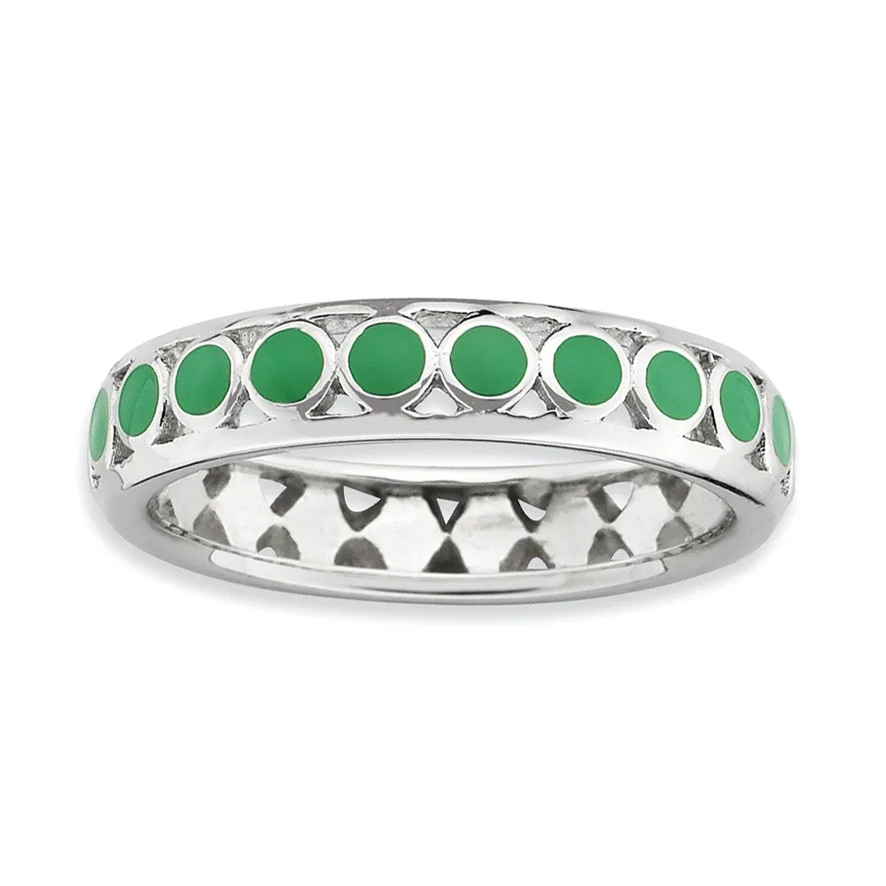 Stackable Expressions Polished Green Circles Enameled Ring in Sterling Silver