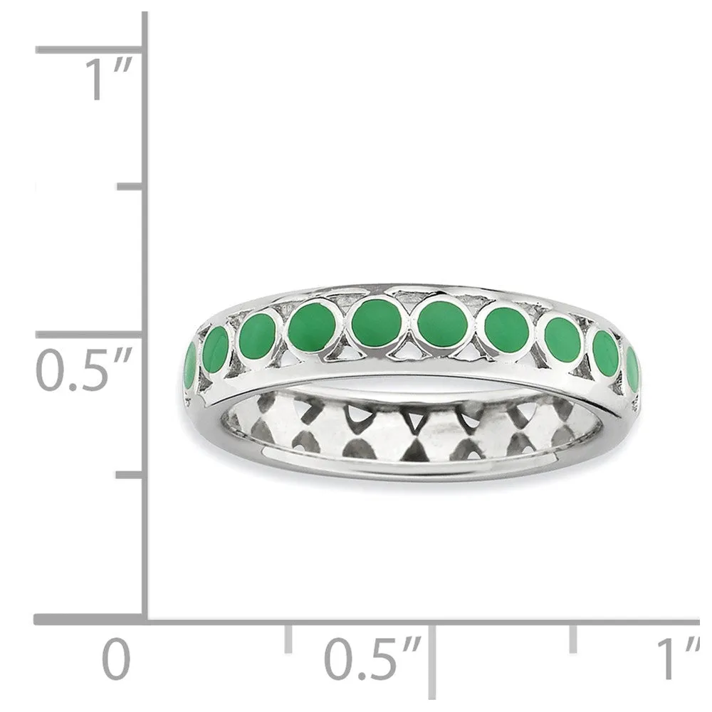 Stackable Expressions Polished Green Circles Enameled Ring in Sterling Silver