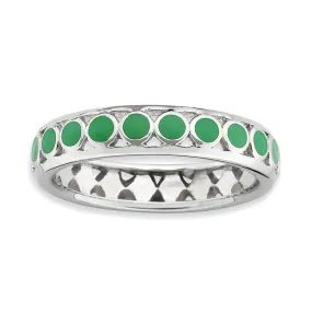 Stackable Expressions Polished Green Circles Enameled Ring in Sterling Silver