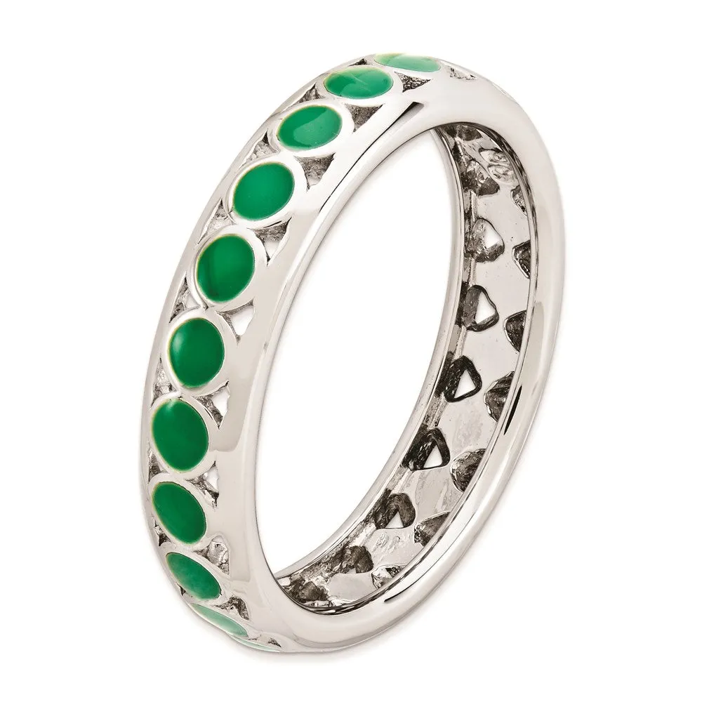 Stackable Expressions Polished Green Circles Enameled Ring in Sterling Silver