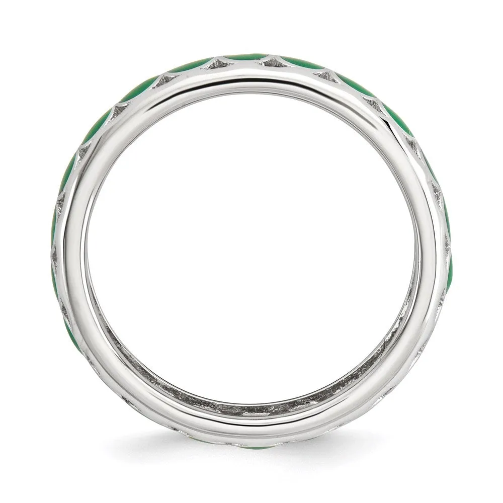 Stackable Expressions Polished Green Circles Enameled Ring in Sterling Silver