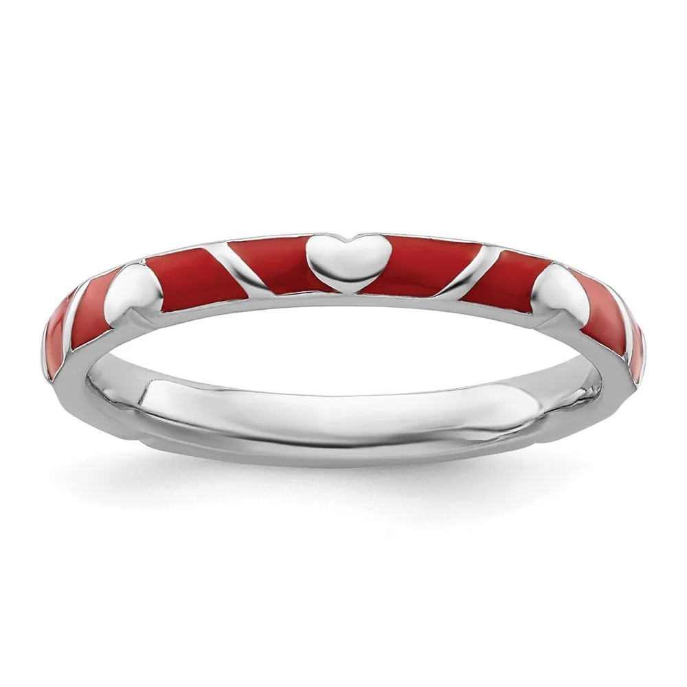 Stackable Expressions Red Enamel Heart Ring in Sterling Silver