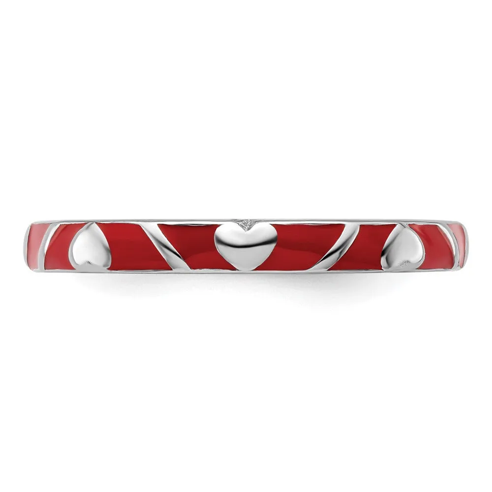 Stackable Expressions Red Enamel Heart Ring in Sterling Silver