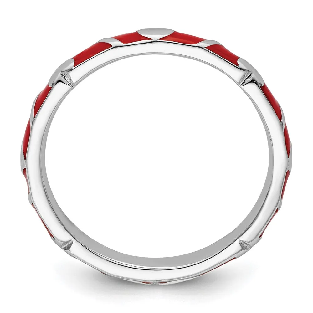 Stackable Expressions Red Enamel Heart Ring in Sterling Silver