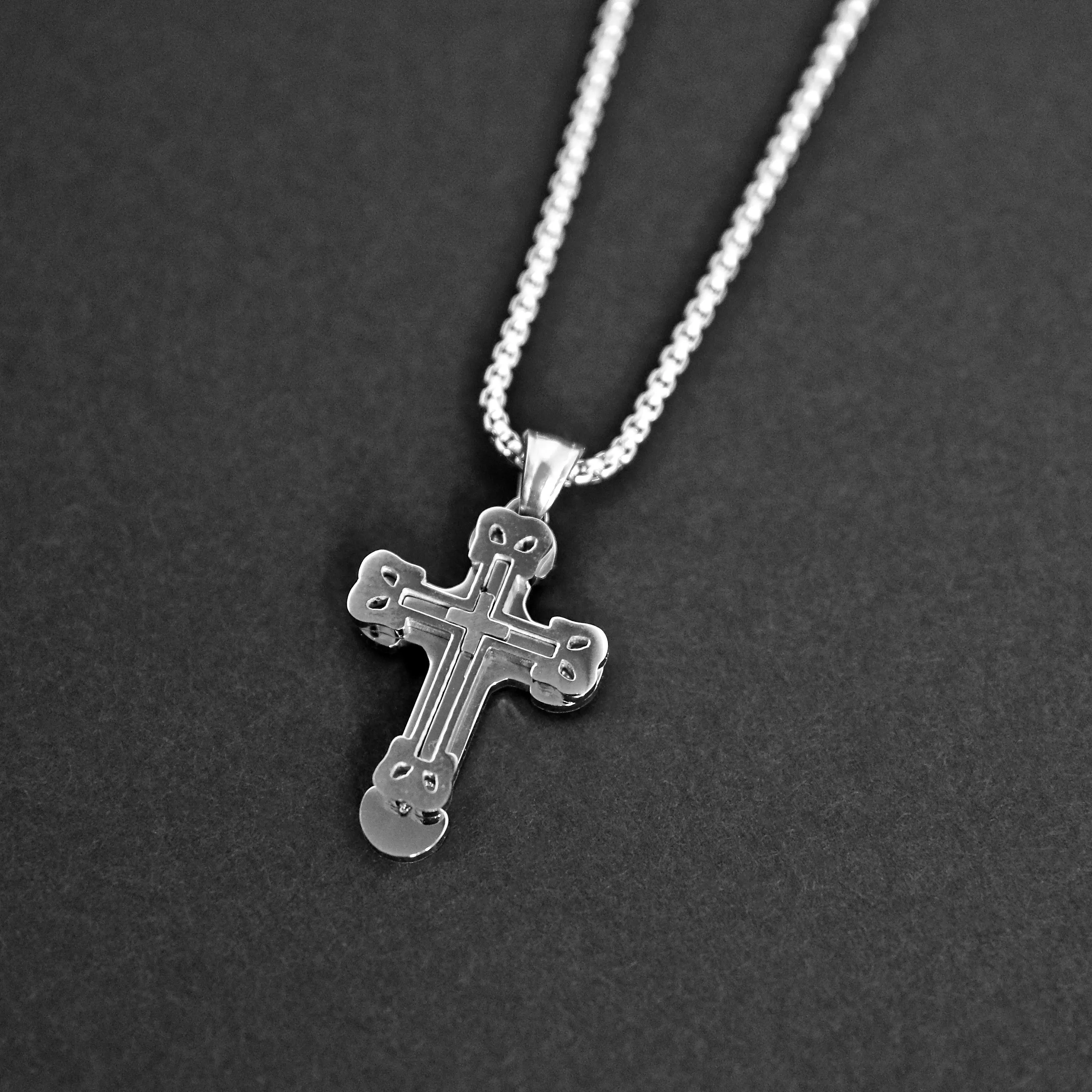 Stacked Cross Necklace - Silver