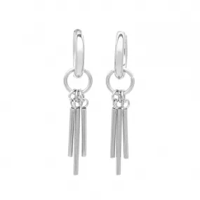 Stainless Steel Huggie Hoop Earrings with Bars Charm - Silver