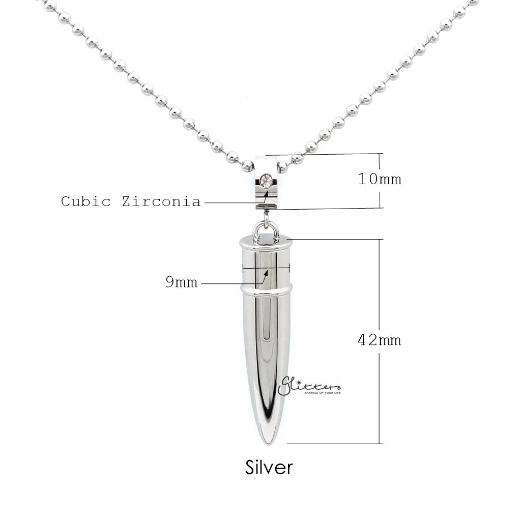 Stainless Steel Openable Bullet Pendant with CZ on Ring - Keepsake | Memorial