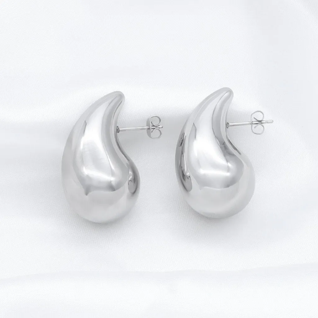 Stainless Steel Teardrop Earrings - Silver