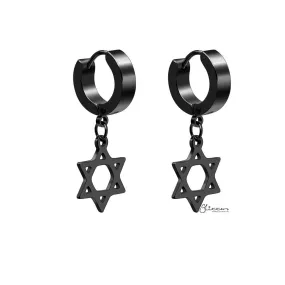 Star of David Symbol Huggie Hoop Earrings - Black