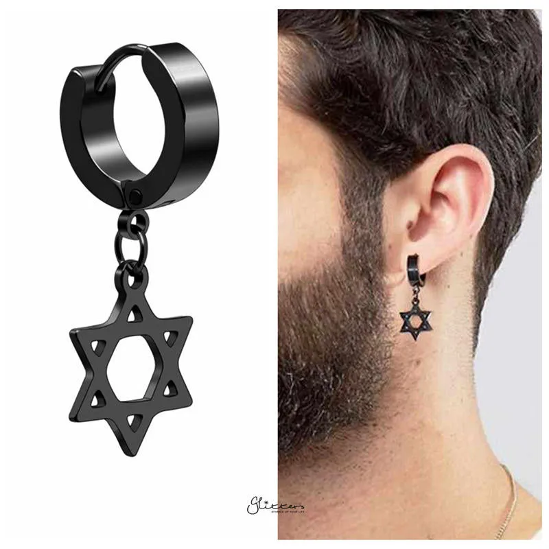 Star of David Symbol Huggie Hoop Earrings - Black