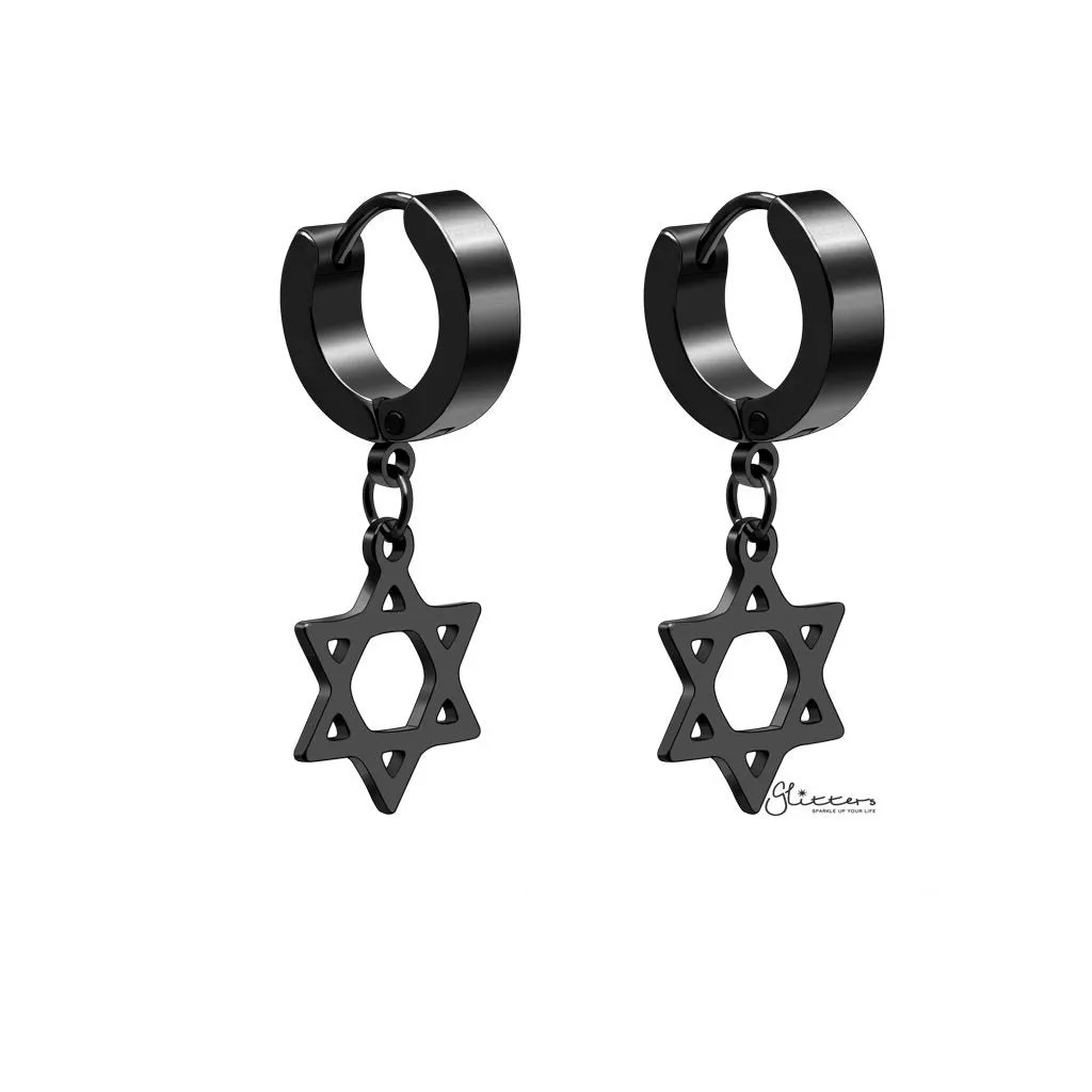 Star of David Symbol Huggie Hoop Earrings - Black