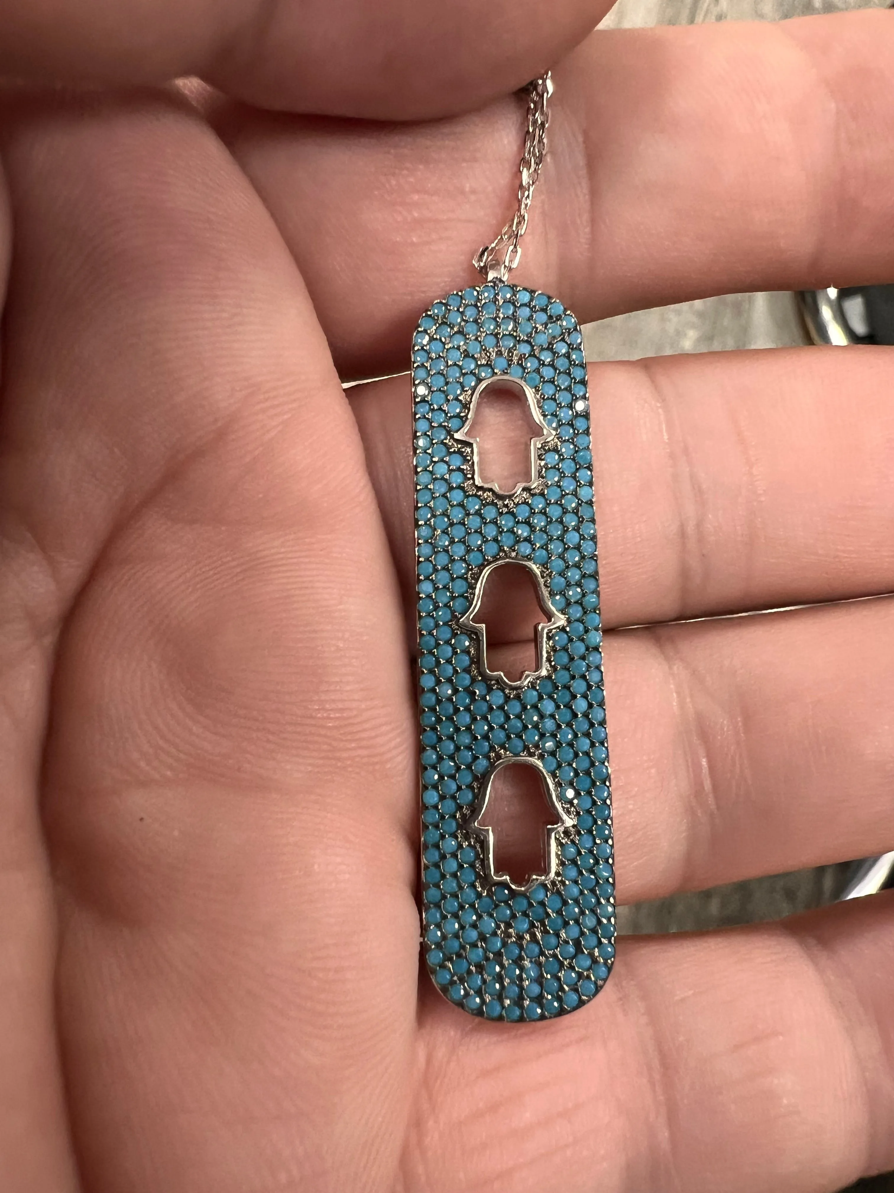 Sterling 925 silver hamsa turquoise choker -63388