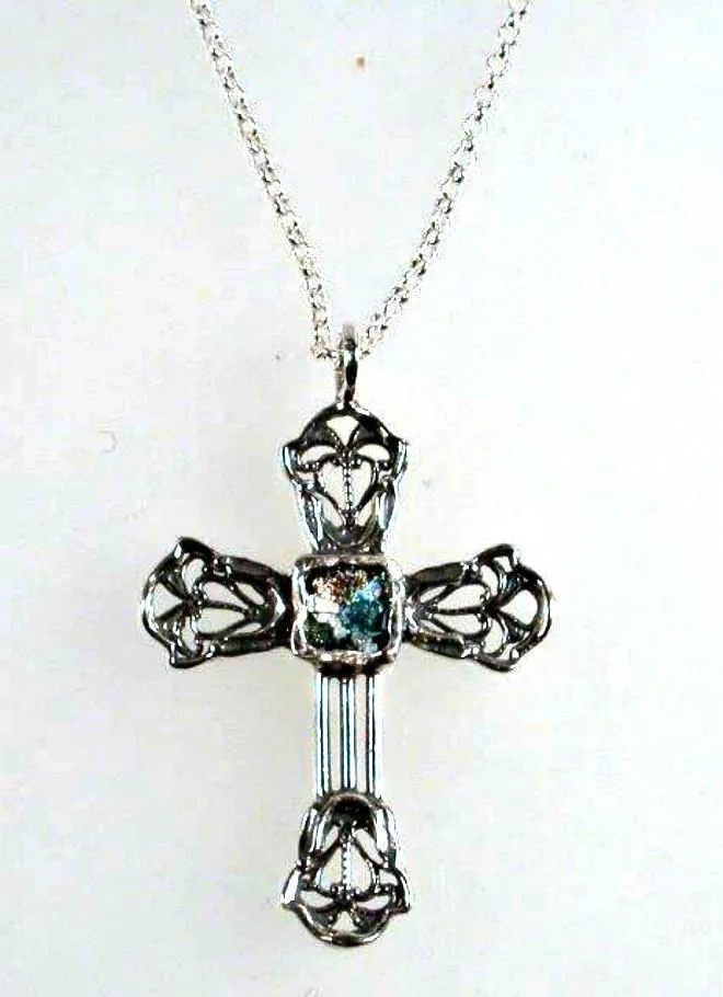 Sterling Silver cross with Roman Glass, Silver Cross for woman with Roman Glass