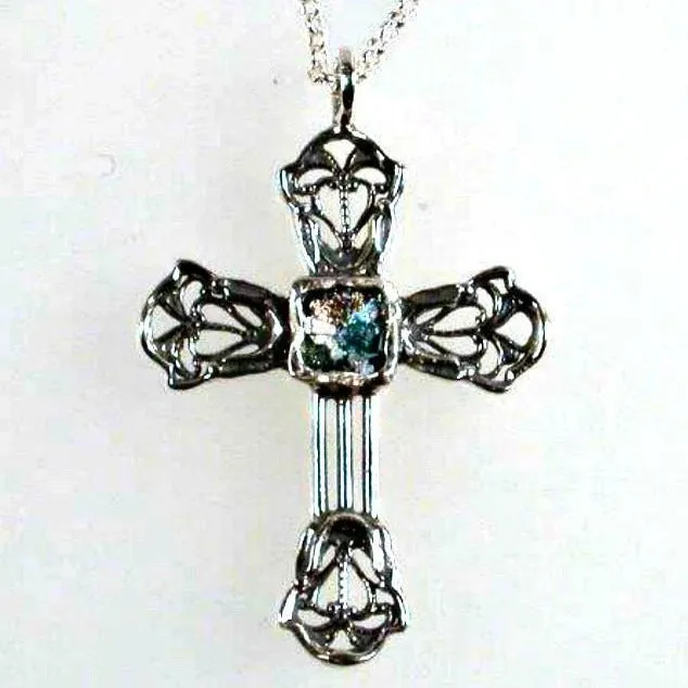 Sterling Silver cross with Roman Glass, Silver Cross for woman with Roman Glass